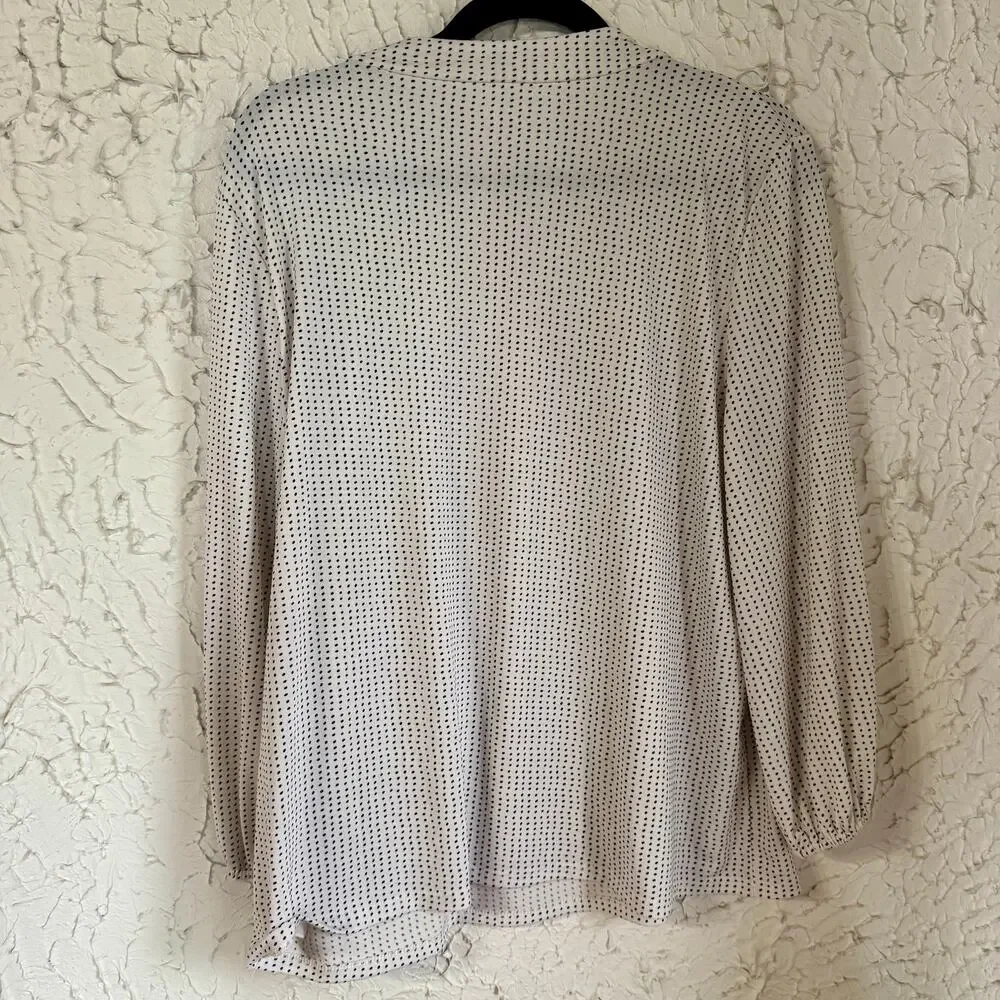 Adrianna Papell Polka Dot Blouse Womens XL Ruffle Neck Long Sleeve Top - Picture 6 of 7